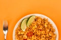 Spicy Mexican Rice With Fried Shrimps or Prawns And Lime Royalty Free Stock Photo