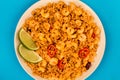 Spicy Mexican Rice With Fried Shrimps or Prawns And Lime Royalty Free Stock Photo