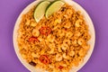 Spicy Mexican Rice With Fried Shrimps or Prawns And Lime Royalty Free Stock Photo