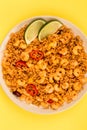 Spicy Mexican Rice With Fried Shrimps or Prawns And Lime Royalty Free Stock Photo