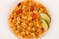 Spicy Mexican Rice With Fried Shrimps or Prawns And Lime Royalty Free Stock Photo