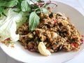 Spicy minced catfish: Lap Praduk .hai dish where catfish is minced and cooked,  fish sauce, dry minced red chili, Royalty Free Stock Photo