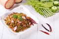 Spicy minced grilled catfish salad , Thai food