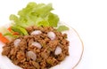 Spicy minced pork on dish isolated. Royalty Free Stock Photo