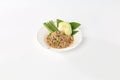 spicy minced pork salad is eaten with fresh cabbage, Isaan foods, and local north-eastern Thailand foods.