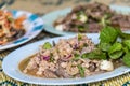 Spicy minced pork salad (Laab) at Thai street food Royalty Free Stock Photo