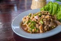 Spicy minced pork salad (Laab) at Thai street food Royalty Free Stock Photo