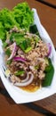 Spicy minced pork salad (Laab) at Thai street food Royalty Free Stock Photo