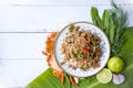 Spicy minced pork salad, minced pork mash with ingredient spicy minced, Thai food Larb Moo Street food Royalty Free Stock Photo