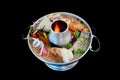 Spicy mixed seafood soup in boiled hot pot Royalty Free Stock Photo