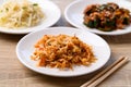 Spicy mung bean sprouts salad and kimchi cucumber, Korean food Royalty Free Stock Photo