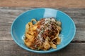 Spicy pasta Bolognese with fettuccini pasta