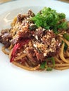 Spicy pasta food beef spaghetty