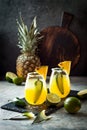 Spicy pineapple margarita cocktail with jalapeno and lime. Mexican alcoholic drink for Cinco de mayo party. Royalty Free Stock Photo