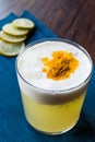 Spicy Pisco Sour Cocktail made with Lime juice, Egg White and Peruvian Grape Schnaps. Royalty Free Stock Photo