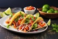 spicy prawn tacos with chili lime squeezed overtop Royalty Free Stock Photo