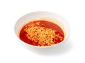 Spicy Ramen, Red Hot Noodle Soup in White Bowl Isolated, Hot Chili Pepper Ramen Royalty Free Stock Photo