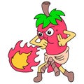 Spicy red chilies give off fireballs, doodle icon image kawaii