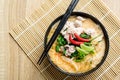 Spicy rice noodles soup with spices and herbs Thai Tom Yum