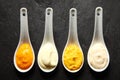 Spicy Rub and Marinade Pastes on White Spoons