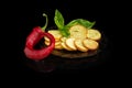 Spicy rusks with pesto sauce flavor, basil sprig and chili Royalty Free Stock Photo