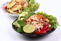 Spicy salad with cucumber served with spicy crab salad.