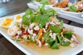 Spicy salad mixing of grilled eggplant, minced pork Royalty Free Stock Photo