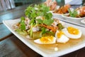 Spicy salad mixing of grilled eggplant, minced pork Royalty Free Stock Photo