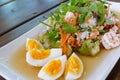 Spicy salad mixing of grilled eggplant, minced pork Royalty Free Stock Photo