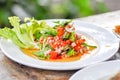 Spicy salad or noodles salad, Thai spicy salad or vermicelli and minced pork salad Royalty Free Stock Photo