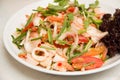 Spicy salad with squid onion, green herbs and tomato