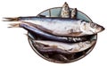 Spicy salted sprats in ceramic bowl