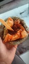 This is a spicy samosas image. Indian cooking