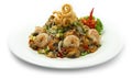 Spicy Seafood with Thin Noodles Salad Shrimp and cockles Cooking with Pickled Fish Sauce Thai Food Royalty Free Stock Photo