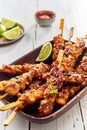 Spicy seasoned grilled or barbecued satay skewers