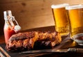 Spicy seasoned grilled spare ribs with beer