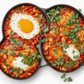 Spicy shakshuka with a fried egg, isolated on white background Royalty Free Stock Photo