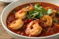 Spicy Shrimp in Red Chile Sauce with Rice and Lime Royalty Free Stock Photo