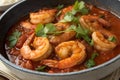 Spicy Shrimp in Red Chile Sauce with Rice and Lime Royalty Free Stock Photo