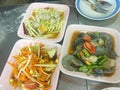 Spicy shrimp salade,Fruit salad,Mango salad with oyster, Thai food Royalty Free Stock Photo