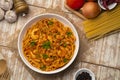 Spicy Shrimp Spaghetti with Tomato Sauce in white plate,linguine pasta Royalty Free Stock Photo