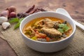 Spicy snake head fish Creamy soup ,Thai hot and sour soup with fish Royalty Free Stock Photo