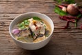 Spicy snake head fish soup ,Thai hot and sour soup call Tom yum pla Royalty Free Stock Photo