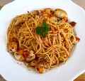Spicy Spaghetti with Garlic Mushrooms Royalty Free Stock Photo