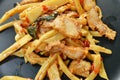 Spicy stir fried bamboo shoot with crispy pork curry on plate Royalty Free Stock Photo