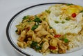 Spicy stir fried chicken with basil and fried egg Royalty Free Stock Photo