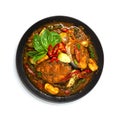 Spicy Stir Fried Pangasius Fish Striped Catfish with Red curry spice Herbs Thai Food Royalty Free Stock Photo