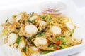 Spicy Stir Fried Scallops with rice in a box