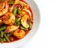 Spicy stir fried seafood and yard long bean with red curry paste. Thai food Royalty Free Stock Photo