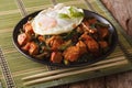 Spicy Stir-Fry Chicken with basil, green beans and a fried egg c